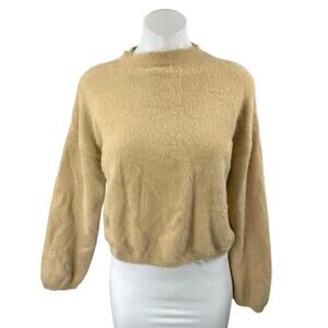 Princess Polly Womens Brown Fuzzy Faux Fur Mock Neck Long Sleeve Sweater Sz XS/S